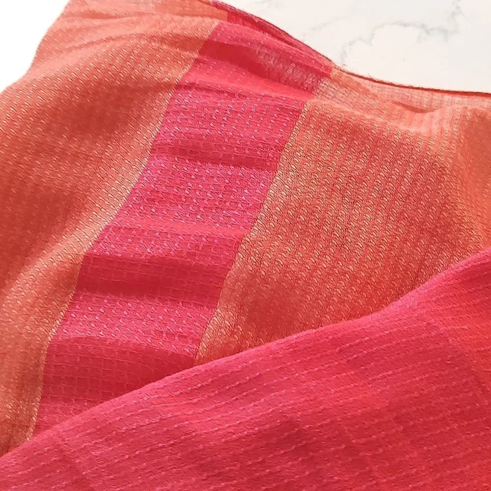 J. Jill Beachy Fringed Striped Linen Blend Wrap Scarf in Pink and Orange